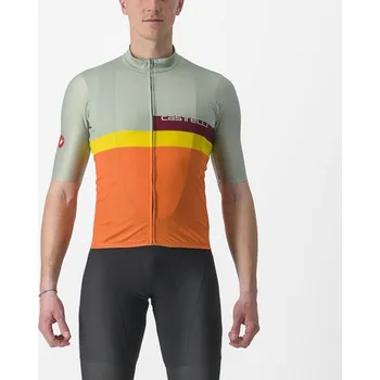 cyklistický dres Dres Castelli A Blocco Defender green/scarlet lava Podkarta: XL