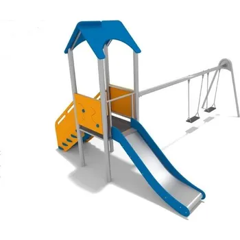 Dětské hřiště Playground System Herní sestava z nerezu se skluzavkou a dvojhoupačkou 11641