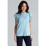 Halenka na knoflíky s volánkovými rukávy K482 Barva: Světle Modrá, Velikost: M