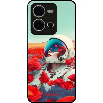 Pouzdro na mobilní telefon Lesklý kryt Mobiwear Glossy - Vivo X80 Lite - G001G Astronautka v květech (Prémiové lesklé pouzdro, obal, kryt Mobiwear Glossy na mobil Vivo X80 Lite - G001G Astronautka v květech, materiál Plast + TPU silikon - krytí po všech stranách, neošoupatelný)