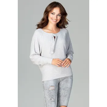 Pruhovaná halenka s mašli K468 LENITIF Barva: Šedá, Velikost: S/M