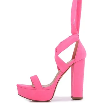 Dámské sandále Vázací sandály na podpatku Barva: Růžová, Velikost: 39