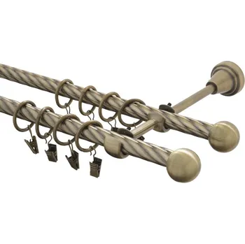Garnýž kovová 220 cm kroucená dvouřadá - dvojitá 16 Koule mosaz