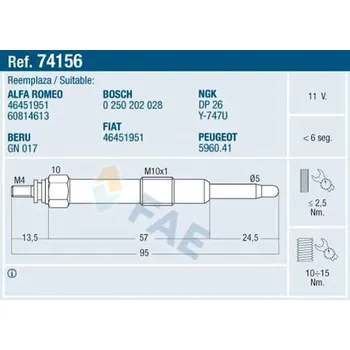 Zapalovací a žhavicí svíčka Žhavicí svíčka FAE FAE74156