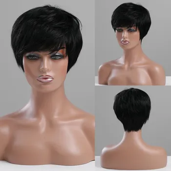 Paruka Uhlově černá pixie paruka z pravých a umělých vlasů Calimero