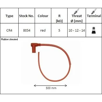 Zapalovací a žhavicí svíčka NGK fajfka na zapalovací svíčky gumová ohnutá (90) kabel 50 Cmm barva červená s krytkou (NR 8054) voděodolná (NGK fajfka na zapalovací svíčky gumová ohnutá (90) kabel 50 Cmm barva červená s krytkou (NR 8054) voděodolná)