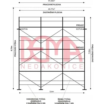 Lešení Comipont Kostka lešení 47,25 m² NOVÁ - s průlezovou podlážkou