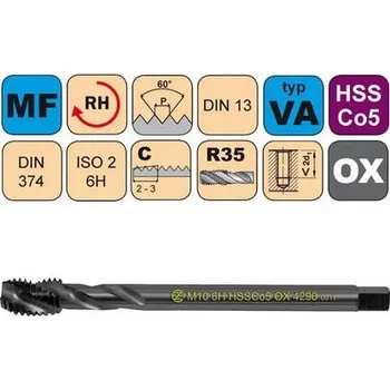 Ruční nářadí NÁSTROJE CZ Závitník strojní M8x1 ISO2 HSSCo5 OX DIN 374 RSP35 - 4290 - CZZ4290-M8X1-ISO2