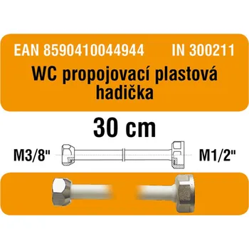 Zahradní hadice PROTIMEX Hadička plastová k WC M3/8xM1/2 300mm mosazné matice
