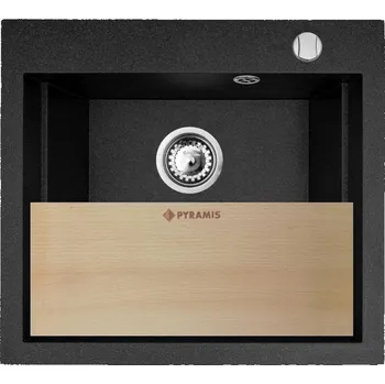 Granitový dřez Granitový dřez Pyramis SIROS (57x51,5) 1B černá + dřevěná krájecí deska