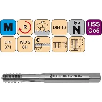 Ruční nářadí NÁSTROJE CZ Závitník strojní M7x1 ISO2 HSSCo5 DIN 371 C - 1000 - CZZ1000-M7-ISO2