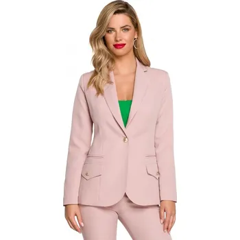 Dámské sako K141 Sako s dvojitými kapsami s klopou - krepová růžová EU XL