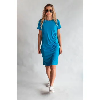 Dámské šaty Šaty s řasením D3032 Mooij Itálie barva: modrá královská