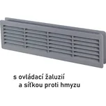 Větrací mřížka do dveří 335x132 s límcem, ruční žaluzií a síťkou proti hmyzu - šedá - MIKAWI 14-0565