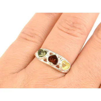 Prsten Prsten s jantarem srdíčka barevná Ag 925/1000