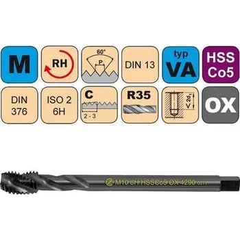Ruční nářadí NÁSTROJE CZ Závitník strojní M3 ISO2 HSSCo5 OX DIN 376 RSP35 - 4290 - CZZ4290-M3-ISO2