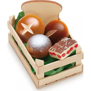 Dřevěná hračka Erzi - Německo Set potravin malý pečivo