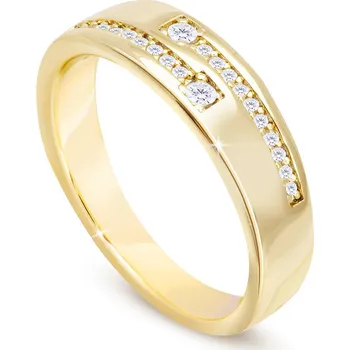 Prsten biju Pozlacený dámský prsten 14k zlatem, ozdobený pásy zirkonů 4000320 Velikost prstenu - obvod: 51 mm