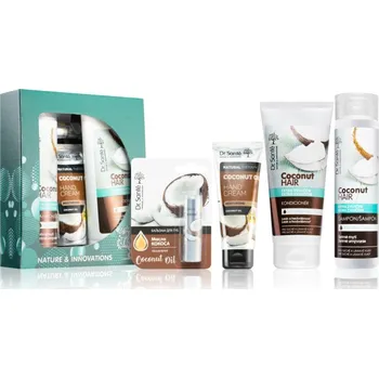 Kosmetická sada Dr. Santé Coconut Dr. Santé Coconut šampon s kokosovým olejem pro suché a křehké vlasy 250 ml + Dr. Santé Coconut kondicionér pro suché a křehké vlasy 200 ml + Dr. Santé Coconut hydratační krém na ruce s kokosovým olejem 75 ml + Dr. Santé Coconut balzám n