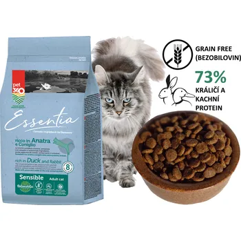 Krmivo pro kočku Essentia kočka-citlivé zažívání-kachna a králík 1,5Kg