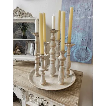 Svícen Kovové vintage svícny s patinou na tácu Frassica - Ø 35*36 cm