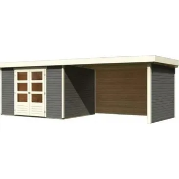 Zahradní domek dřevěný domek KARIBU ASKOLA 5 + přístavek 280 cm včetně zadní a boční stěny (9162) šedý