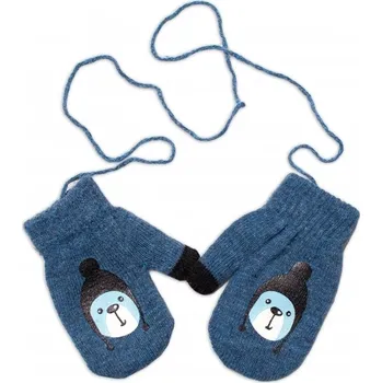 Rukavice Dětské zimní vlněné rukavičky se šňůrkou - MEDVĚD granátové - vel. 2-4roky