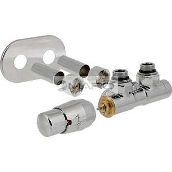 Radiátor Hydronix Set radiátorový Twins K středový 50 mm, rohový Cu 15 x 1 mm, levý, termostatická hlavice Prestige, včetně krytek, lesklý chrom, Twi02LCK