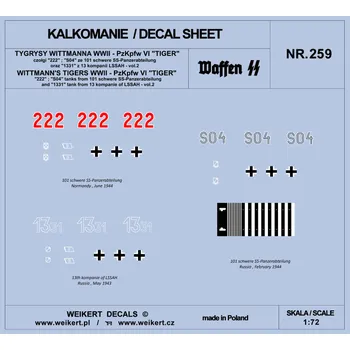 Plastikový model Weikert decals 1/72 WITTMANN'S TIGERS - Pzkpfw VI TIGER - part 2