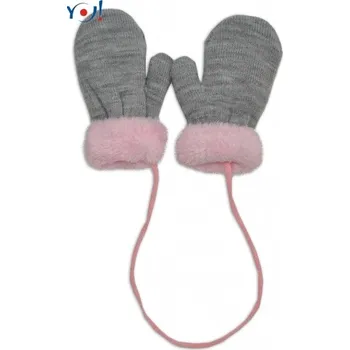 Rukavice Rukavičky dětské zimní s palečkem - KOŽÍŠEK šedé s růžovou - 2-4roky
