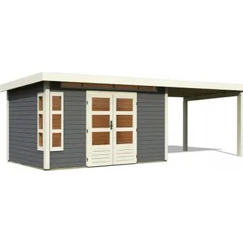 Zahrada dřevěný domek KARIBU KASTORF 7 + přístavek 320 cm (31557) terragrau