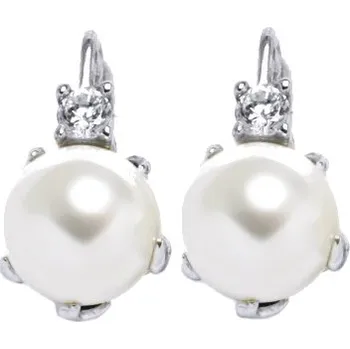 Náušnice Stříbrné náušnice perla Swarovski bílá a zirkon - NK1190 (Stříbrné náušnice se zirkonem a perlou 10 mm)