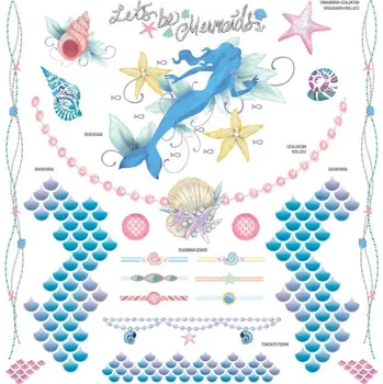Odstranitelné tetování Mořská panna - sada třpytivých tetovaček na tělo