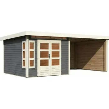 Zahrada dřevěný domek KARIBU KASTORF 6 + přístavek 320 cm včetně zadní a boční stěny (31549) terragrau