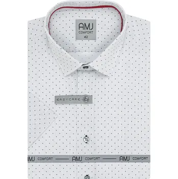 Pánská košile Pánská košile AMJ bavlněná, světle šedá puntíkovaná VKSBR1281, krátký rukáv, slim-fit, vel. 40
