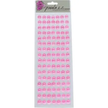 Samolepící dekorace Samolepky 3D, půlperly RŮŽOVÉ, 1,2 cm, 112 ks perliček/arch