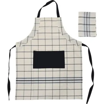 Kuchyňská zástěra Kuchyňská sada (zástěra s přední kapsou a utěrka) DKD Home Decor Bavlna Černá Béžová Modrá