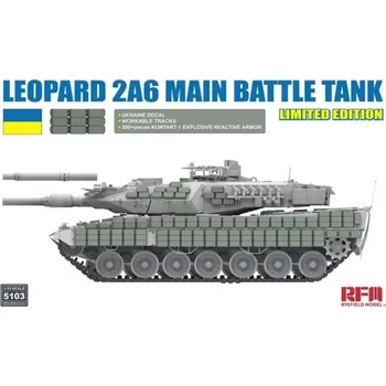 Plastikový model Ryefield model 1/35 Ukrainian Leopard 2A6 w/ workable track - Limited edition