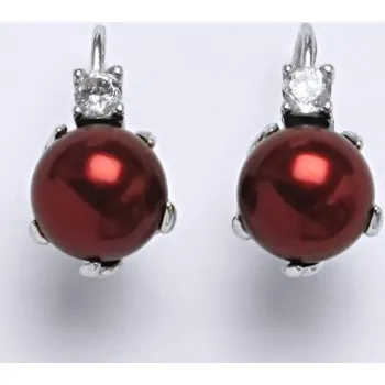 Náušnice Stříbrné náušnice perla vínová a zirkon - NK1190 (Stříbrné náušnice se zirkonem a perlou 10 mm)