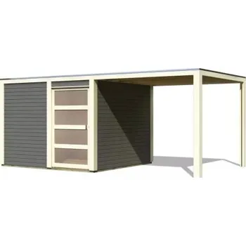 Zahrada dřevěný domek KARIBU QUBIC 2 + přístavek 270 cm (89397) terragrau