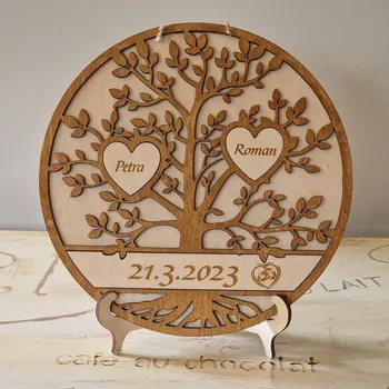 Svatební dekorace Strom života kulatý se jmény 2 až 9 jmen a nápisem Se stojánkem 2