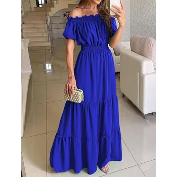 Dámské šaty Dámské letní maxi šaty s balónovými rukávy Barva: modrá, Velikost: M