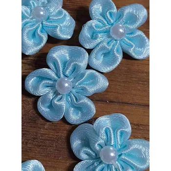 Saténový květ Ø25 mm s perlou modrá světlá