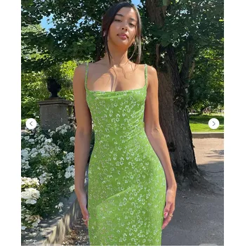 Dámské šaty Dámské sexy dlouhé šaty s květinovým vzorem Barva: zelená, Velikost: M