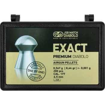 Diabolka JSB EXACT PREMIUM DIABOLO - Hmotnost 0,547g / 8,44gr, Průměr 4,520 mm, Balení obsahuje 200 kusů diabolek