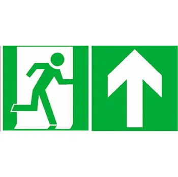 Kancelář Velkoformátová tabulka – Nouzový východ vpravo, šipka nahoru, 50 × 100 cm, samolepicí fólie