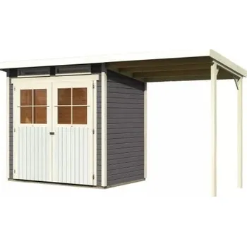 Zahradní stavba dřevěný domek KARIBU GLUCKSBURG 2 + přístavek 190 cm (83230) šedý