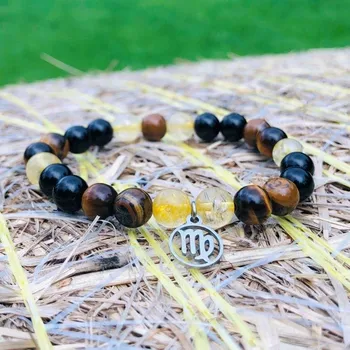 Náramek Minerální náramek PANNA (Náramek z minerálu citrínu, tygřího oka a onyxu pro pannu.)