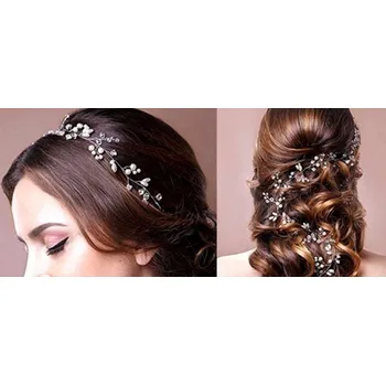 Souprava šperků B-TOP Svatební ozdoba do vlasů S PERLAMI A KAMÍNKY 100 cm - bílá/stříbrná