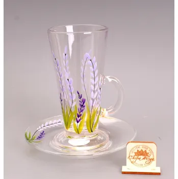 Sada hrnek latte s podšálkem - levandule